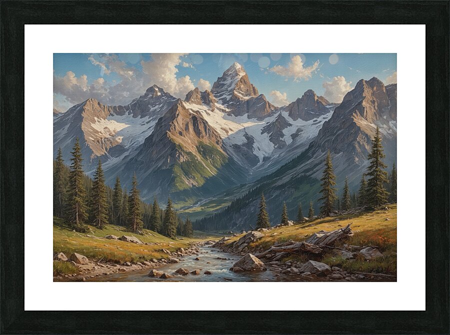 Majestic Mountain Landscape with River Picture Frame print