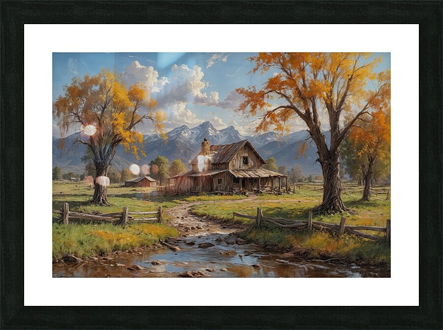 Charming Autumn Landscape with Rustic House Picture Frame print