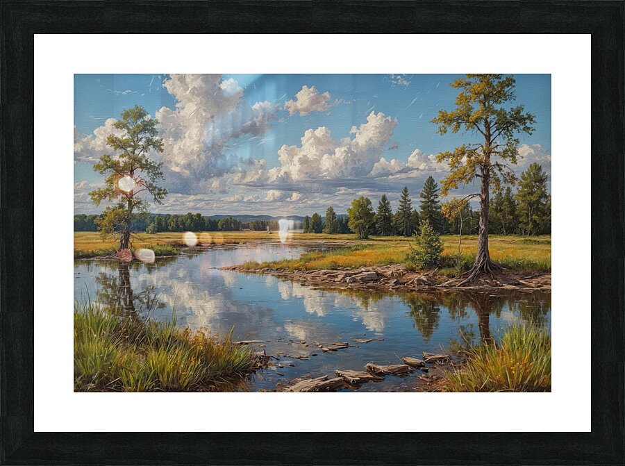 Tranquil River Landscape with Reflections Picture Frame print
