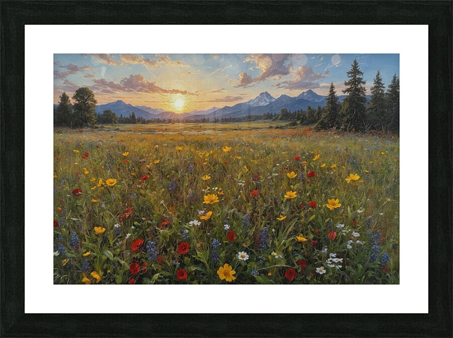 Vibrant Wildflower Field at Sunset Picture Frame print