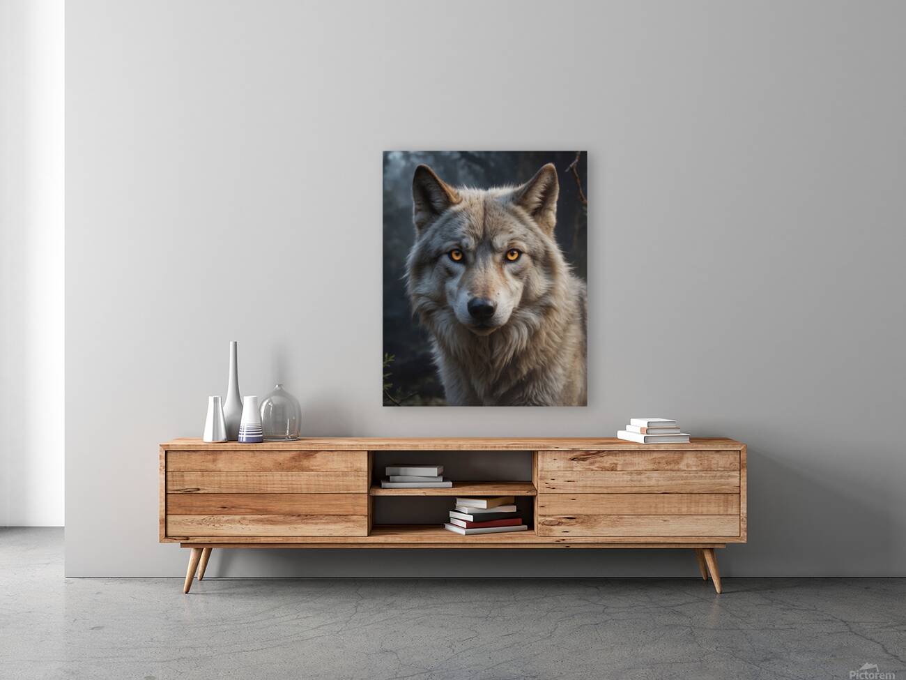 Majestic Wolf Portrait with Golden Eyes Reproduction
