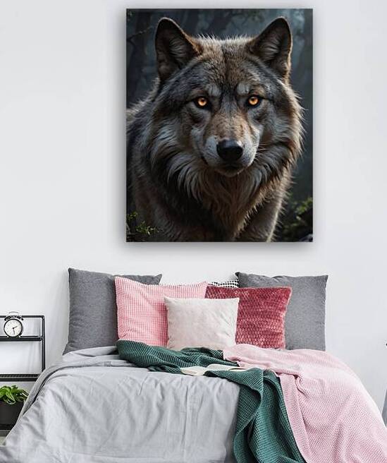 Majestic Wolf Portrait in Misty Forest by Wildscape Creations