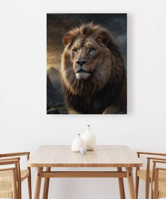 Majestic Lion Portrait in Dramatic Lighting by Wildscape Creations