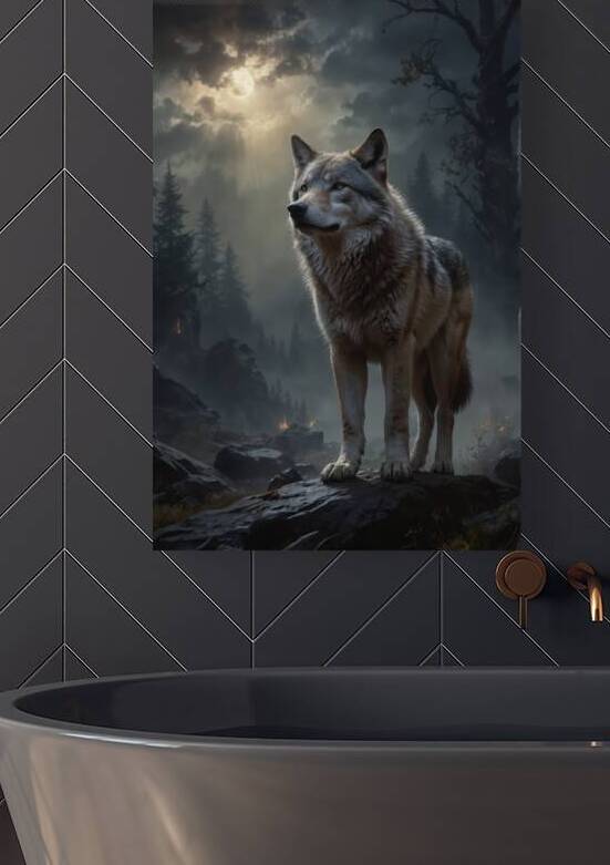 Majestic Wolf in Moonlit Forest by Wildscape Creations
