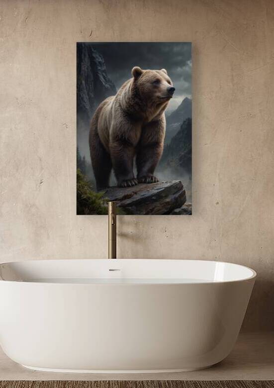 Majestic Brown Bear in Misty Mountains by Wildscape Creations