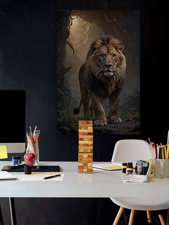 Majestic Lion in Misty Forest by Wildscape Creations