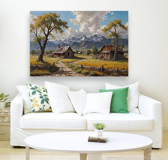 Scenic Rural Landscape with Rustic Houses and Mountains by Wildscape Creations