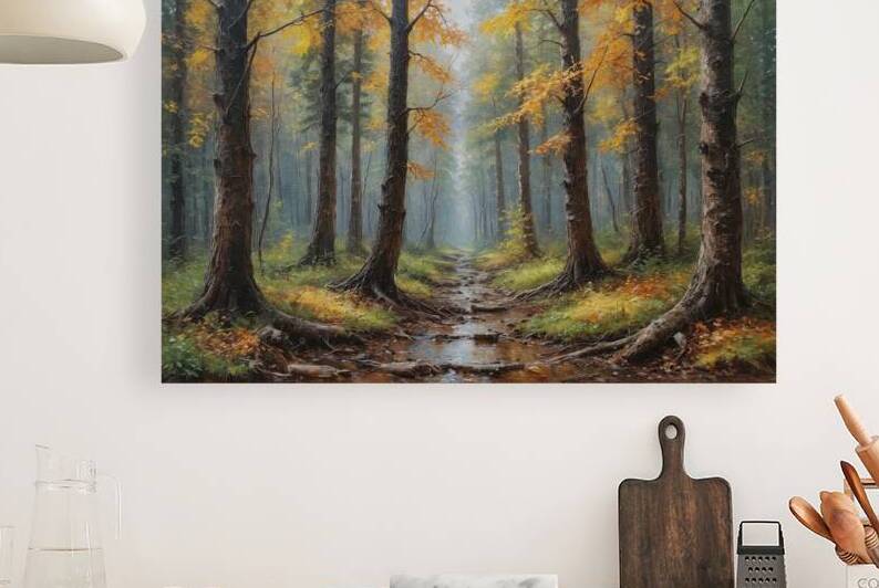 Autumn Forest with Stream and Mist by Wildscape Creations