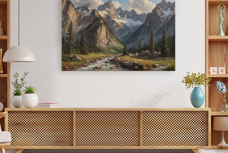 Majestic Mountain Landscape with River by Wildscape Creations