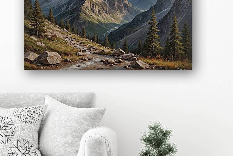 Majestic Mountain Landscape with Stream by Wildscape Creations