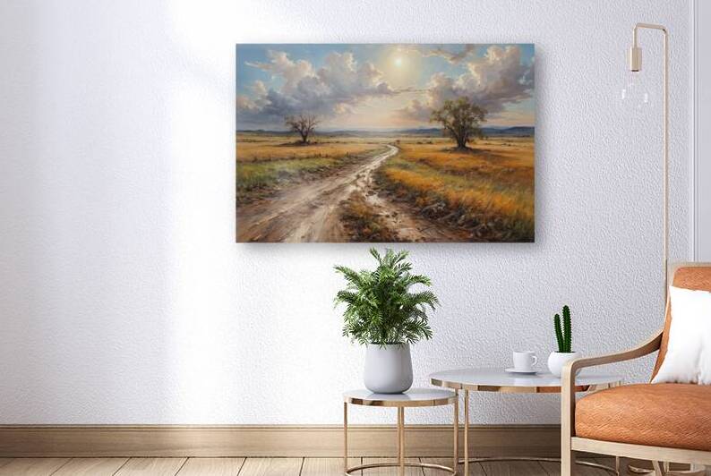 Winding Dirt Road Through Golden Fields by Wildscape Creations
