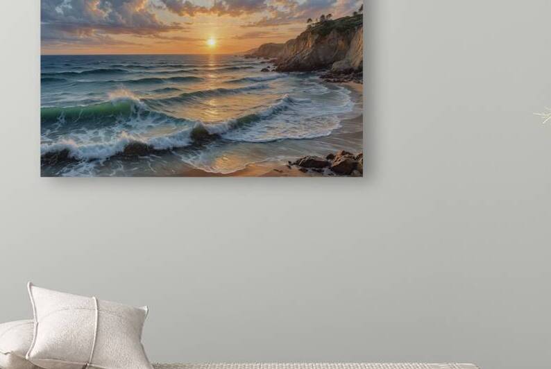 Beautiful Sunset Over Ocean Waves by Wildscape Creations