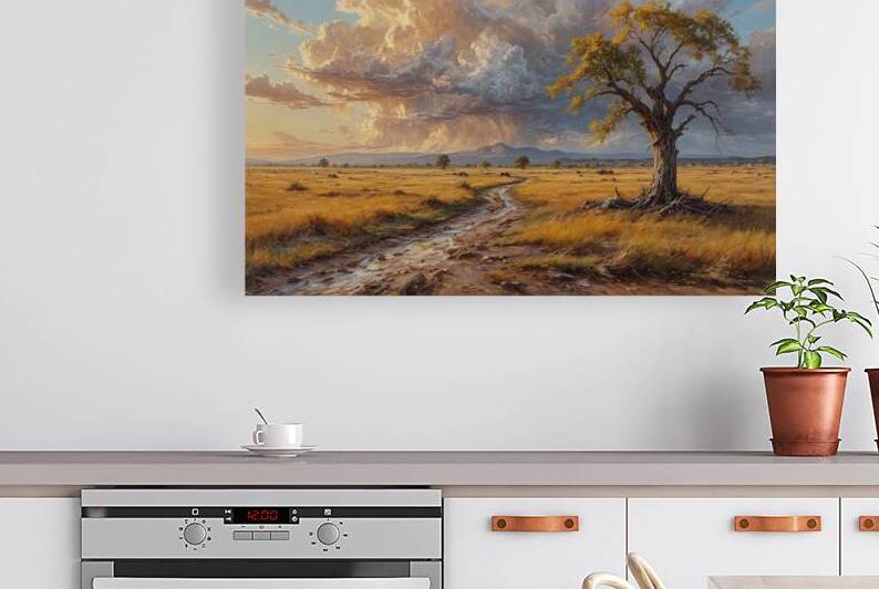 Lone Tree in a Golden Landscape at Sunset by Wildscape Creations
