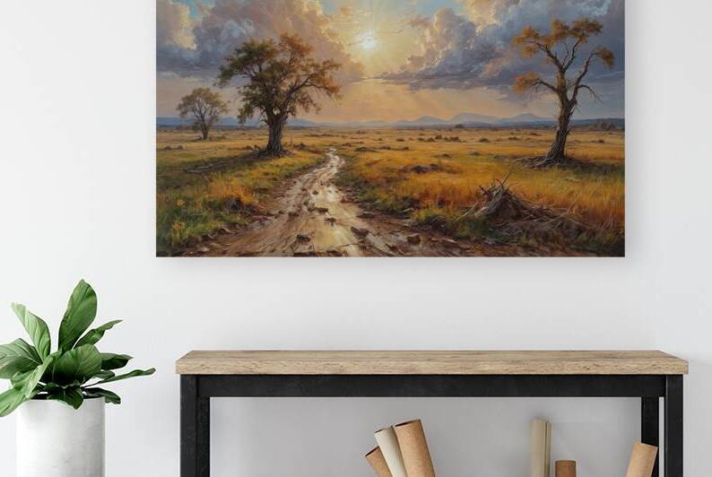 Serene Sunset Landscape with Winding Path by Wildscape Creations