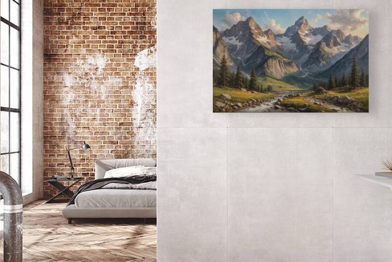 Majestic Mountain Landscape with River by Wildscape Creations