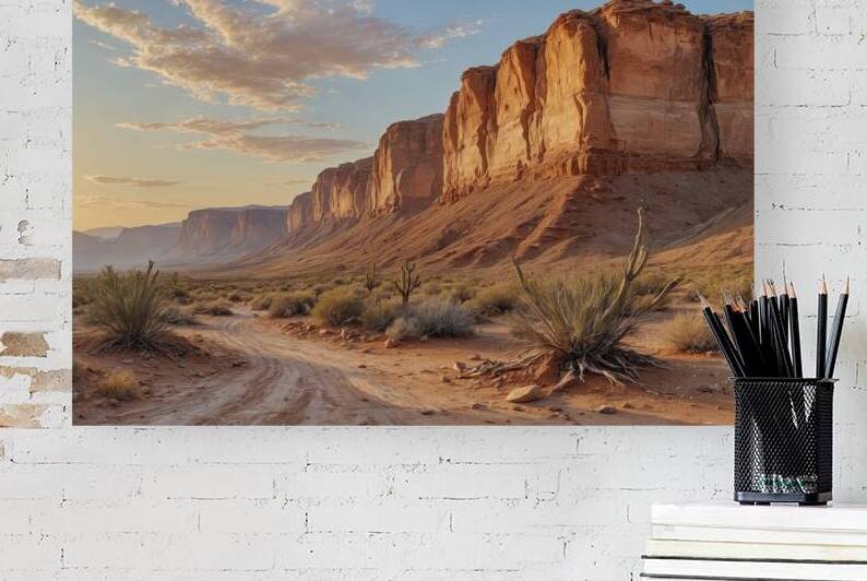 Desert Landscape at Sunset with Rock Formations by Wildscape Creations