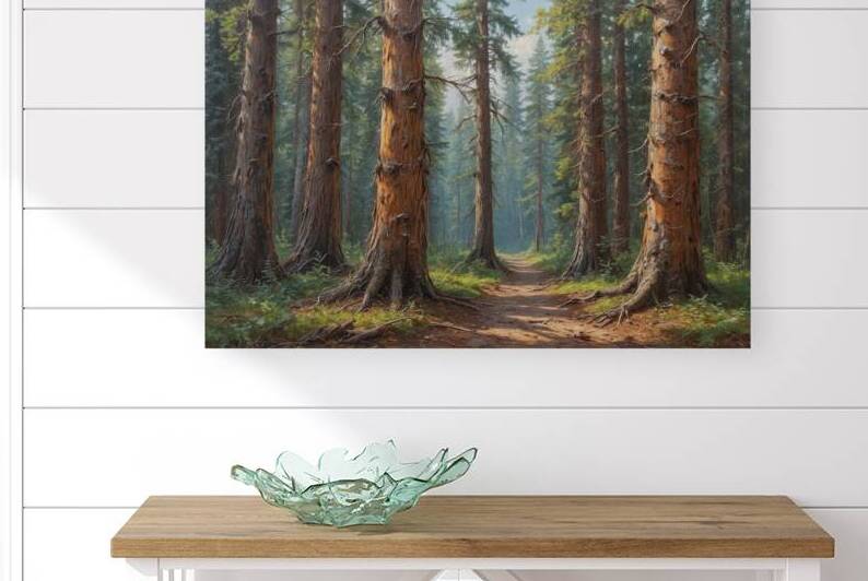 Serene Forest Pathway with Majestic Trees by Wildscape Creations