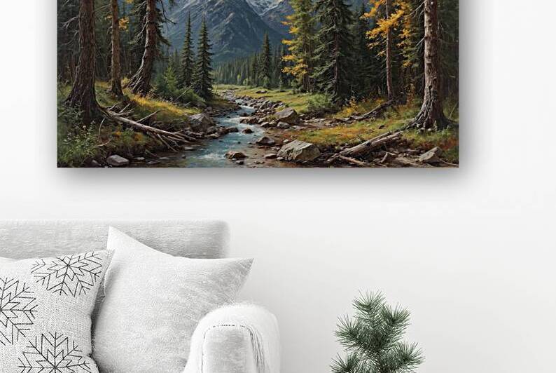 Autumn Mountain Landscape with Stream by Wildscape Creations