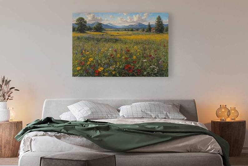 Vibrant Wildflower Landscape with Mountains by Wildscape Creations