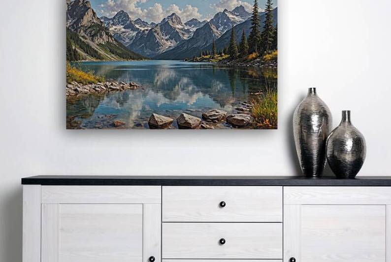 Serene Mountain Lake Landscape by Wildscape Creations