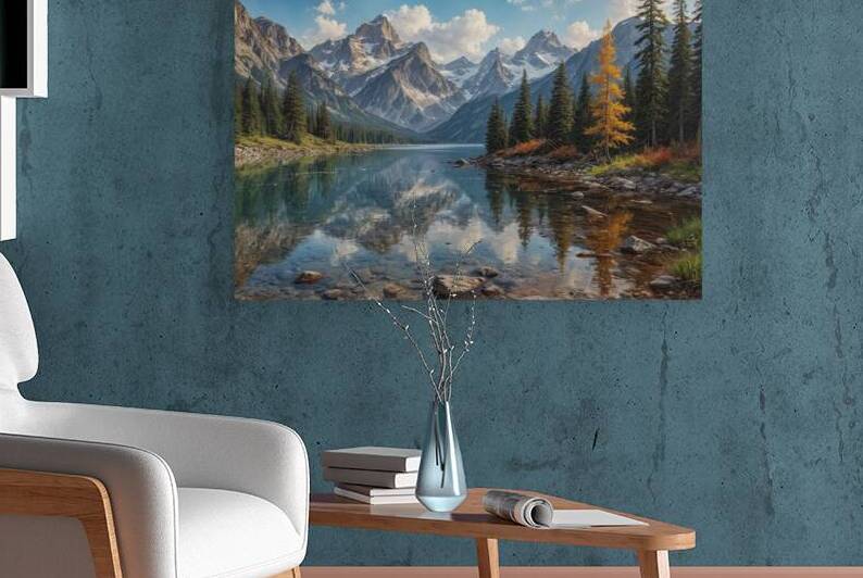 Serene Mountain Landscape with Autumn Reflections by Wildscape Creations