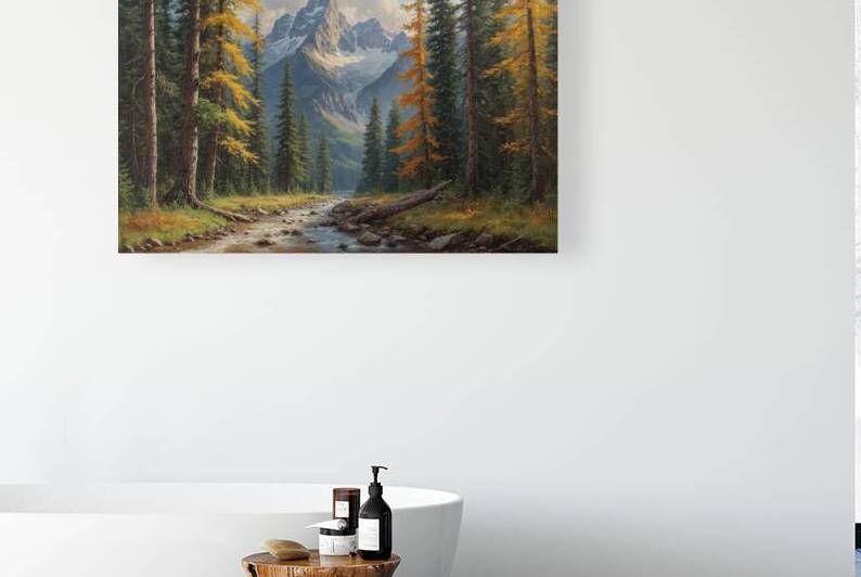 Serene Mountain Landscape with Stream and Autumn Foliage by Wildscape Creations