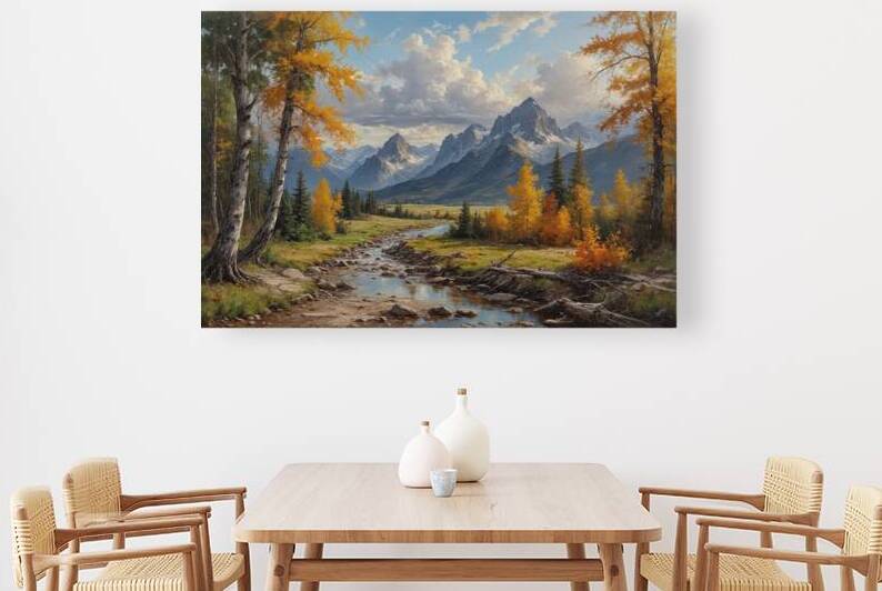 Majestic Autumn Landscape with River and Mountains by Wildscape Creations