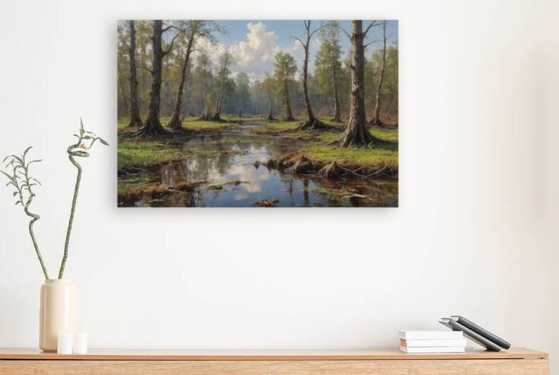 Serene Waterway in a Lush Landscape by Wildscape Creations