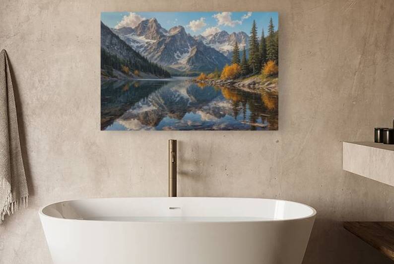 Serene Mountain Landscape with Autumn Reflections by Wildscape Creations