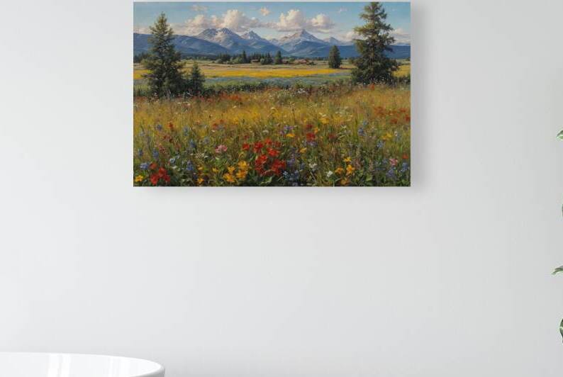 Vibrant Wildflower Landscape with Mountains by Wildscape Creations