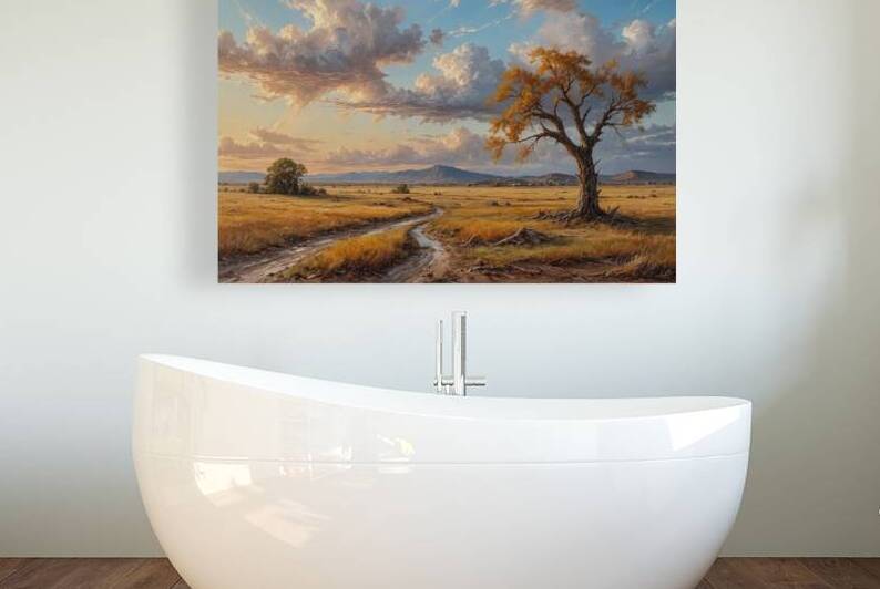 Serene Sunset Landscape with Solitary Tree by Wildscape Creations