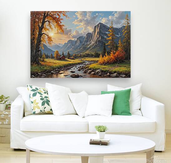 Serene Autumn Landscape with River and Mountains by Wildscape Creations
