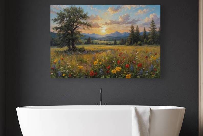 Vibrant Sunset Landscape with Wildflowers by Wildscape Creations