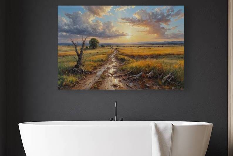 Winding Path Through a Golden Landscape at Sunset by Wildscape Creations