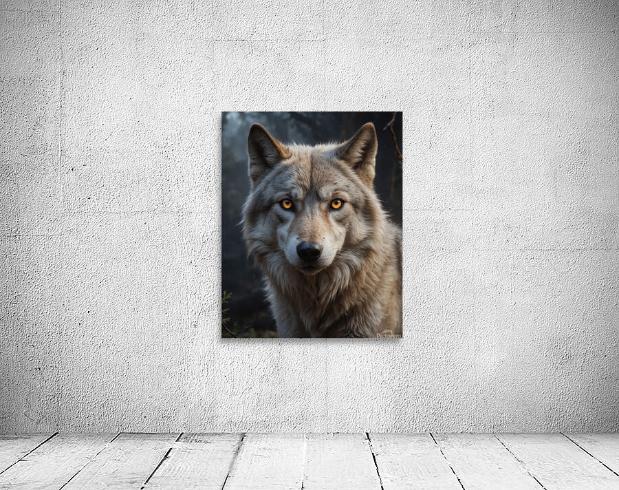 Majestic Wolf Portrait with Golden Eyes Wall Preview