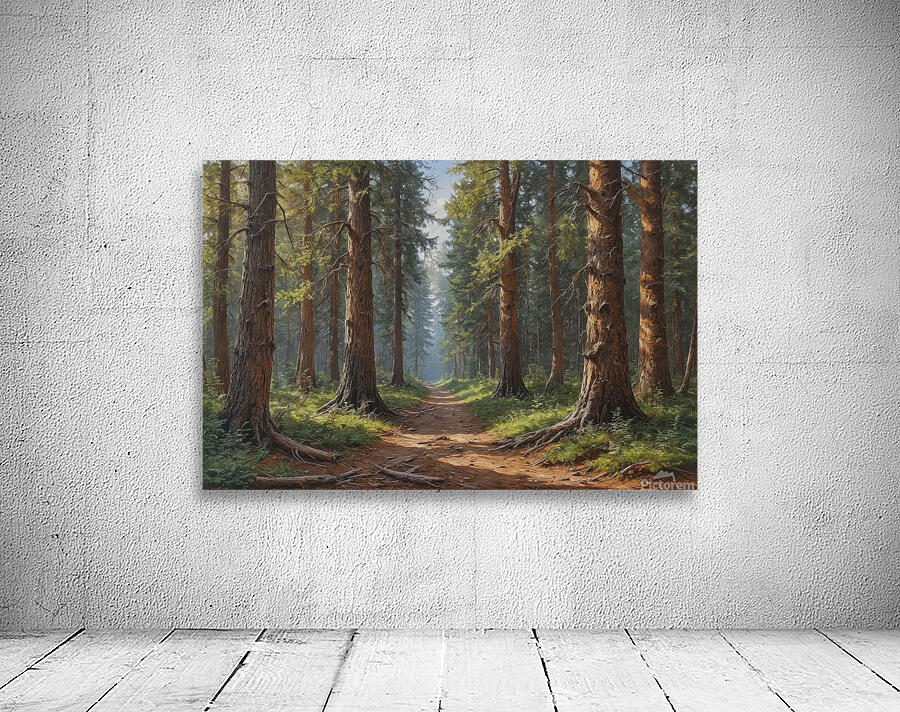 Serene Forest Pathway with Tall Pine Trees Wall Preview