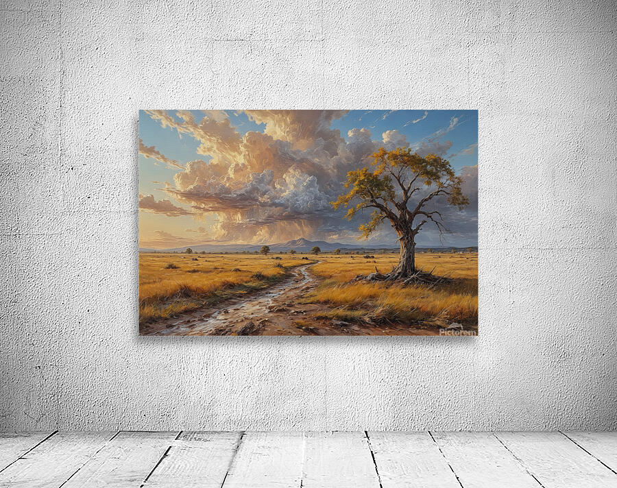 Lone Tree in a Golden Landscape at Sunset Wall Preview