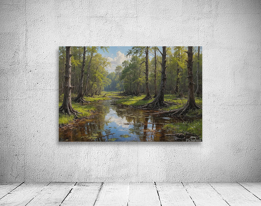 Tranquil Swamp Landscape with Reflections Wall Preview