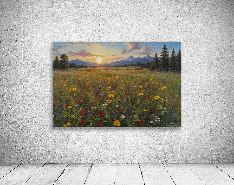 Vibrant Wildflower Field at Sunset Wall Preview