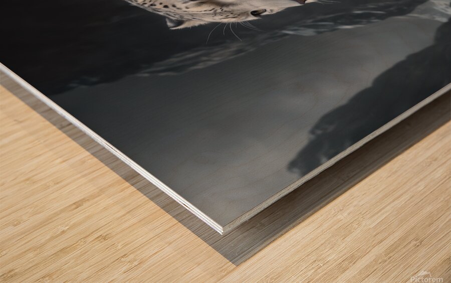 Majestic Snow Leopard in Misty Mountains Wood print