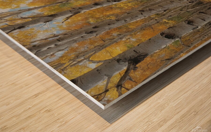 Autumn Forest Path with Vibrant Foliage Wood print