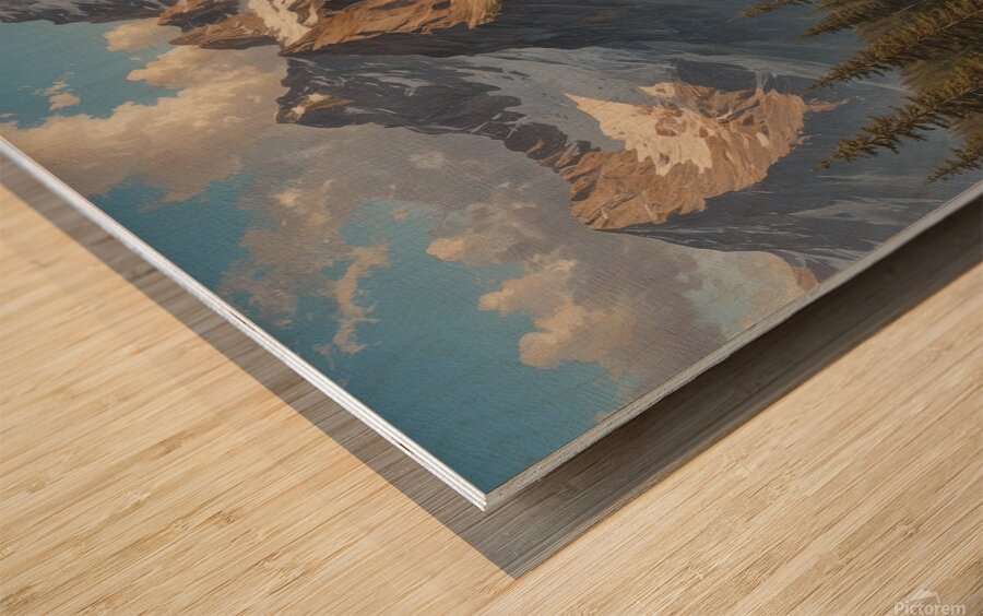 Majestic Mountain Landscape with River Wood print