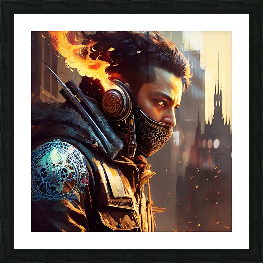 Men soldier with fire Picture Frame print