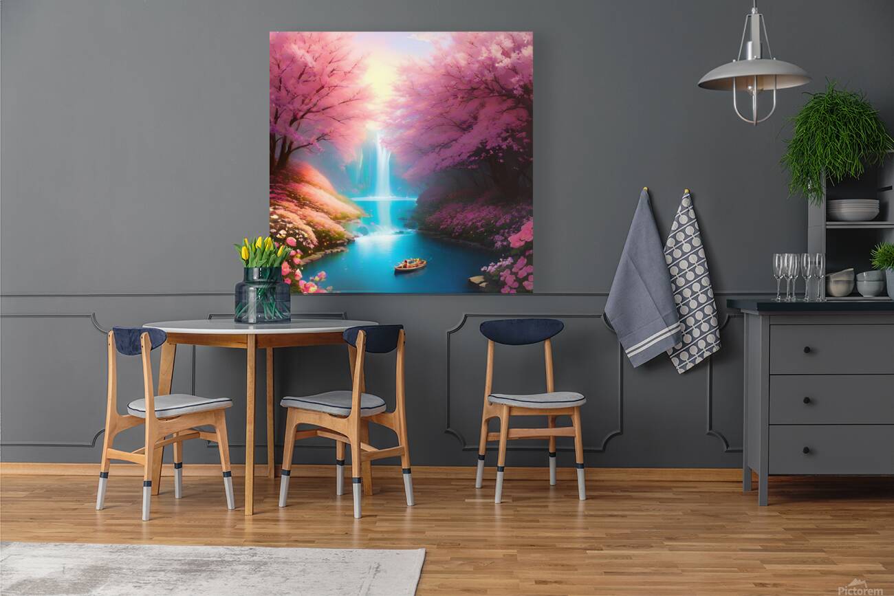 Pink trees with river Reproduction