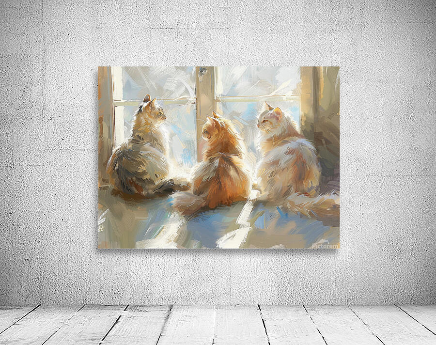 Three long haired cats drawn  Wall Preview