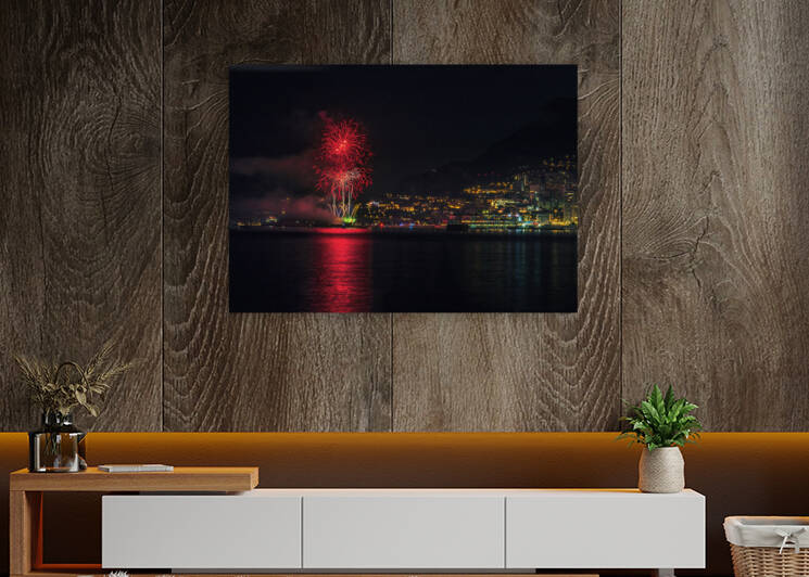Panoramic lovely view of fireworks on the Principality of Monaco shortly after sunset by sergiopazorama