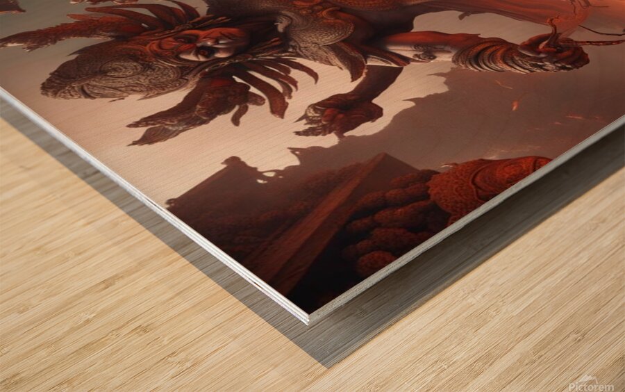 Ancient Demon attacking monks 1 Wood print