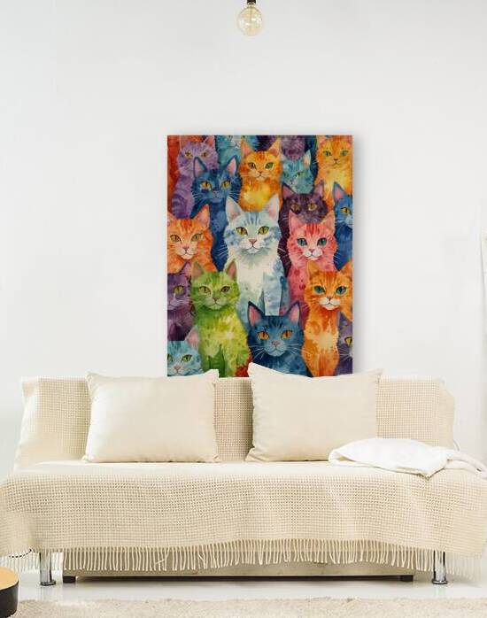 Vivid Feline Fantasy – A Colorful Cat Collage by VintageBioCanvas Studio