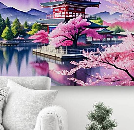 Tranquil Beauty – A Japanese Pagoda with Mount Fuji by VintageBioCanvas Studio