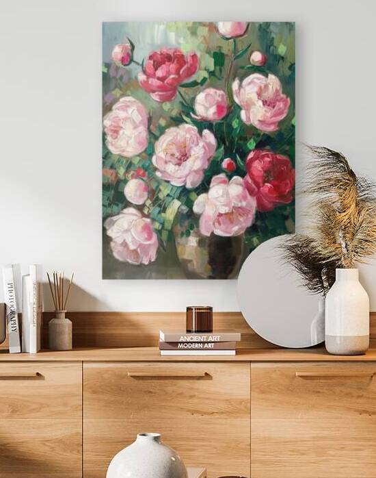 Peonies in Pastel and Crimson by VintageBioCanvas Studio